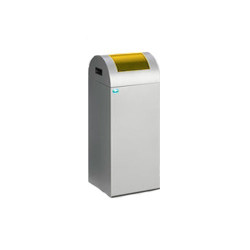 Papelera de acero 43L tapa amarilla en plata antigua