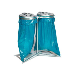 Soporte para bolsas de residuos estándar móvil azul, con tapa de plástico negro