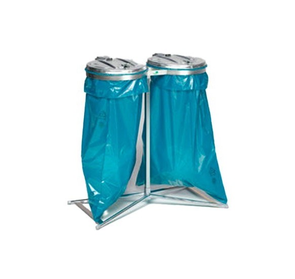 Soporte para bolsas de residuos estándar móvil galvanizado, con tapa acero