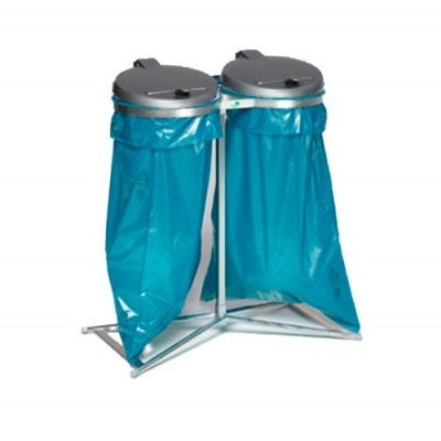 Soporte para bolsas de residuos estándar móvil azul, con tapa de plástico negro