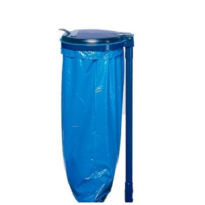 Soporte para bolsas de residuos super, móvil 120 con tapa de acero azul