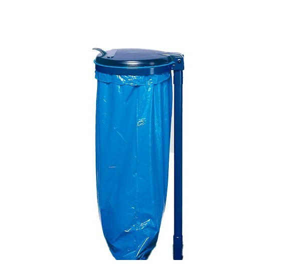Soporte para bolsas de residuos super, móvil 120 con tapa de acero azul