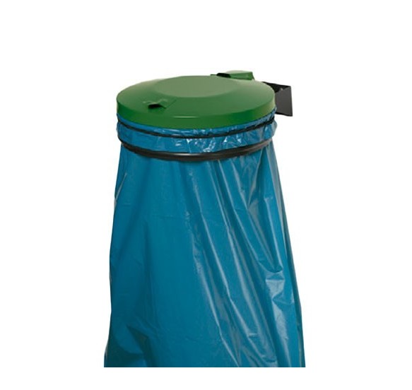 Soporte para bolsas de residuos con tapa verde y anillo de retención