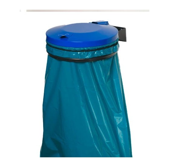 Soporte para bolsas de residuos con tapa azul y anillo de retención