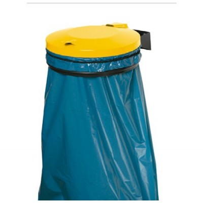 Soporte para bolsas de residuos con tapa  amarilla y anillo de retención