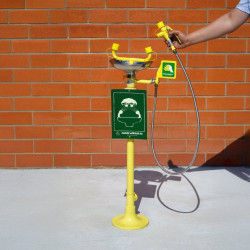 Lave-yeux d'urgence sur pied - Collecteur acier inoxydable + Douchette manuel