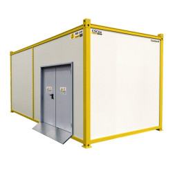 Contentor modular REI120 transitável – 2 módulos 6m, porta no lado