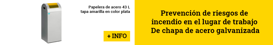 Papelera de acero 43L tapa amarilla en color plata